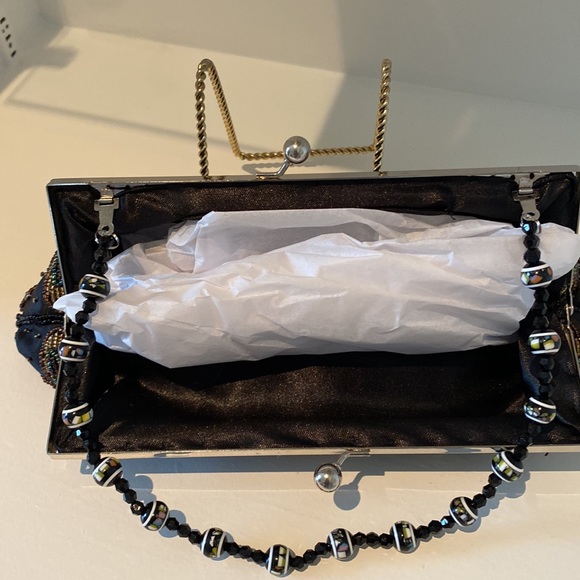 Artistically beaded & sequin clutch purse black evening bag - Picture 3 of 5